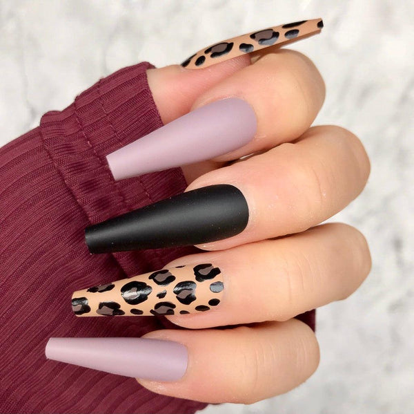 Taupe Leopard Print Extra Coffin - doobysnailsltd