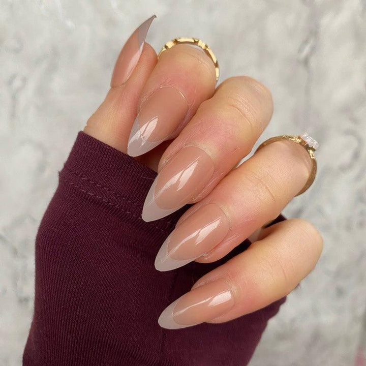 Taupe Rounded French Mani Almond - doobysnailsltd