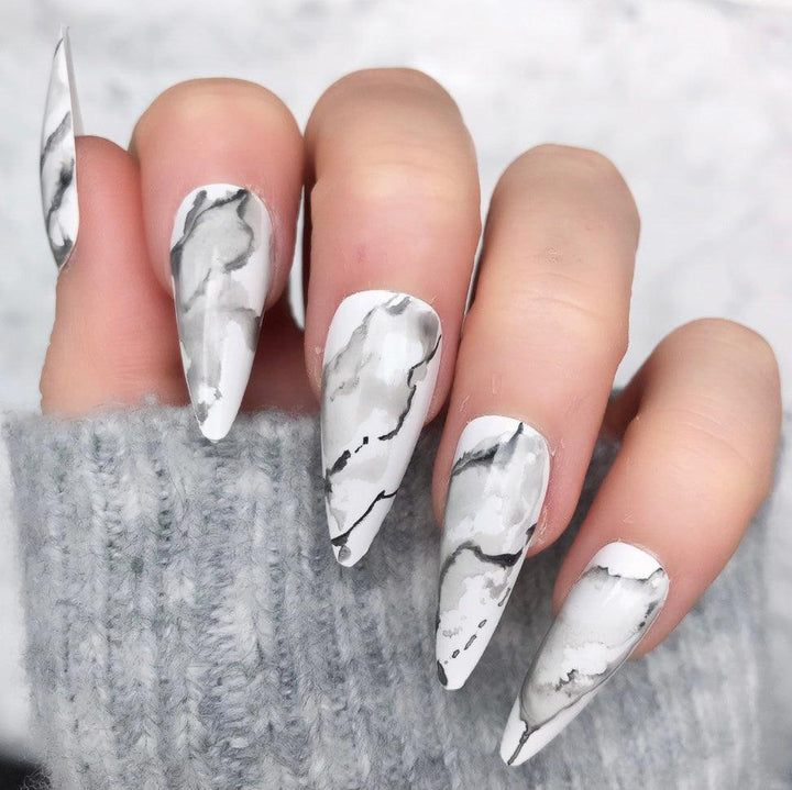 White Marble Midi Stiletto - doobysnailsltd