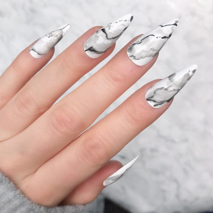 White Marble Midi Stiletto - doobysnailsltd