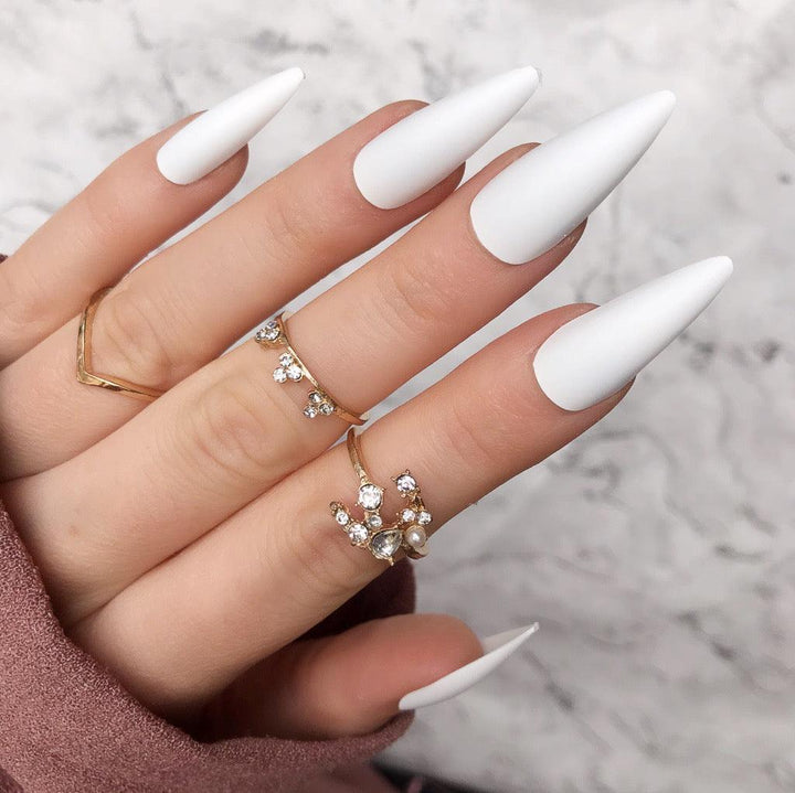 White Matte Midi Stiletto - doobysnailsltd