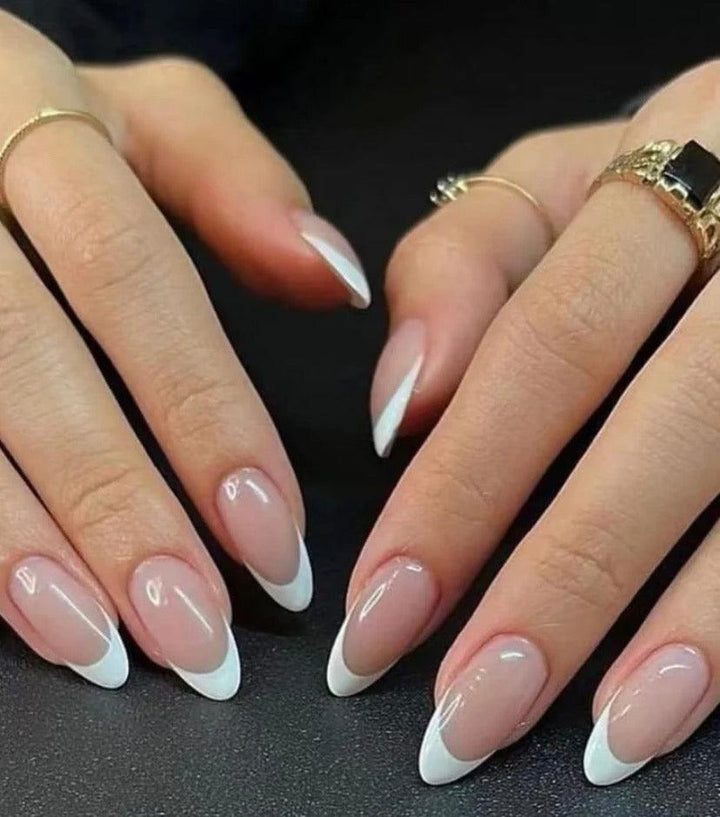 White Rounded French Mani Almond - doobysnailsltd